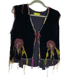 Giselle Shepatin Womens Velvet Art to Wear Rosettes Lagenlook Eclectic Vest Sz S